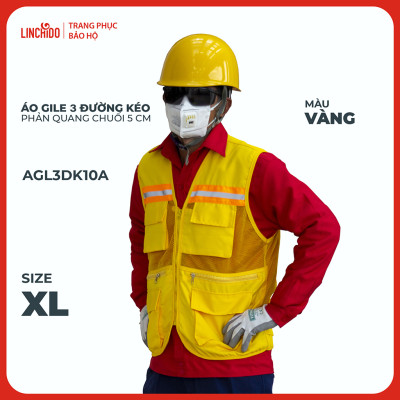 Áo Gile Kỹ Sư, Giám Sát Công Trình, Bảo Hộ Lao Động, 3 Đường Kéo, 6 Túi - Mã AGL3DK10A