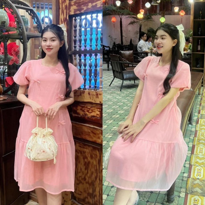 Đầm bầu tơ phom đuôi cá đính nơ dễ thương, trẻ trung diện đi làm, đi chơi, đi tiệc Nữ Women Nữ Women