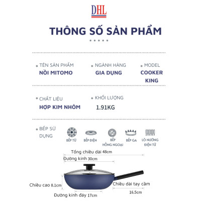 Chảo xào chống dính lòng sâu vân đá cao cấp Mitomo Cooker King siêu bền- Hàng chính hãng