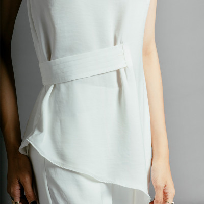 Áo Kiểu Peplum Áo Lệch Tà Thời trang thiết kế Hity TOP118 (Trắng Kim Cương)