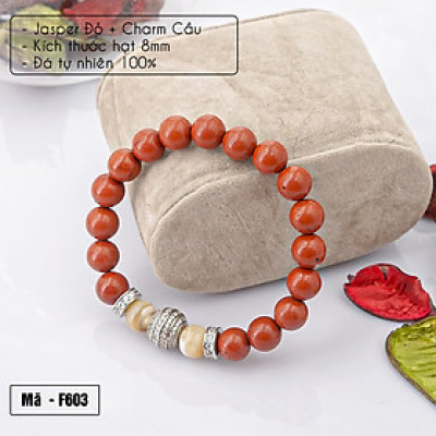 Vòng tay nữ đá Jasper đỏ + Charm cầu 8mm do Anqlo chế tác