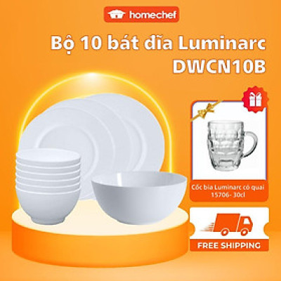 Bộ bát đĩa (tô, chén, dĩa) Luminarc thủy tinh Diwali 10 chi tiết, chịu sốc nhiệt tốt - DWCN10B