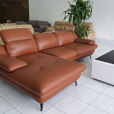 Bộ Sô Pha 50% Da Bò Nhập Italia_Đầu Bật_Màu Nâu_Kích Thước 2800 x 1700