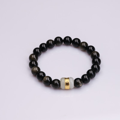 Vòng tay nam Obsidian Rainbow 8m + Lu Ngọc