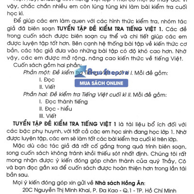 Tuyển Tập Đề Kiểm Tra Tiếng Việt 1 (Theo Chương Trình Giáo Dục Phổ Thông Mới Định Hướng Phát Triển Năng Lực)  - HA