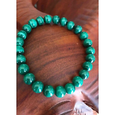 VÒNG TAY ĐÁ MALACHITE HAY CÒN GỌI LÀ ĐÁ LÔNG CÔNG MÀU XANH 7LY5 HỢP NỮ MẠNG MỘC HOẢ