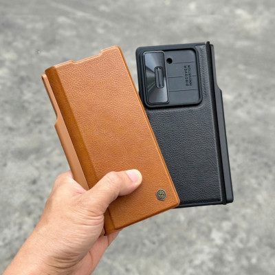 Case bao da chống sốc cho Samsung Galaxy Z Fold 6 trang bị nắp bảo vệ Camera và ngăn đựng S-Pen và khe nhét thẻ card hiệu Nillkin Qin Pro (chất liệu da cao cấp, thiết kế thời trang cá tính) - Hàng nhập khẩu