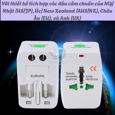 Bộ Chuyển Đổi Điện Du Lịch Đa Năng Quốc Tế- Ổ Cắm Chuyển Đổi Đa Chuẩn Cắm Toàn Cầu- Adapter Du Lịch 4 Trong 1 – Có Bảo Vệ Quá Áp- Travel Universal Adapter with Surge Protector- Ổ Cắm Quốc Tế Đa Năng – Tương Thích 150+ Quốc Gia