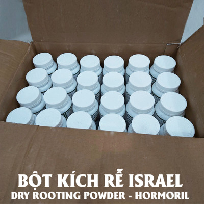 Bột kích rễ Israel cây hoa hồng và cây thân gỗ khác. Hủ 100gr Hormoril 6 giúp kích thích cây ra rễ nhanh, khỏe và sát khuẩn vết cắt để đạt tỷ lệ thành công cao trên cây con và cây giâm chiết cành