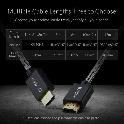 Cáp HDMI ORICO HD501-150-BK - chuẩn 2.0 1080P/60Hz (dây dù) 15 mét - Hàng Chính Hãng