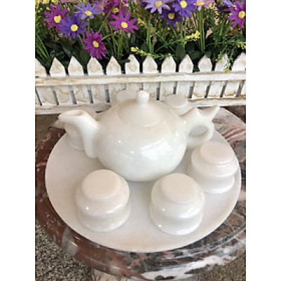 Bộ ấm trà đá cẩm thạch trắng