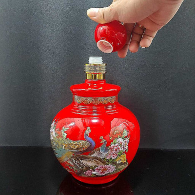 Bình Đựng Rượu Thủy Tinh cao cấp 1500ml mẫu bầu tròn màu đỏ may mắn - Chai Đựng Rượu Thủy Tinh – Vỏ Chai Rượu Đẹp decor (H1)