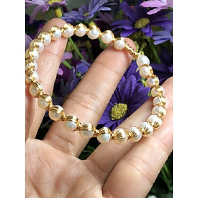 Vòng tay ngọc trai nuôi kết hợp cùng bạc ta xi vàng 24k