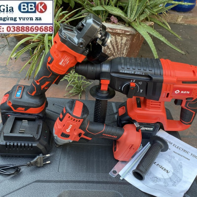 Bộ Combo 3 Trong 1 Gồm Máy Siết Bulong, Máy Mài Cầm Tay Và Máy Khoan Đục Bê Tông Dùng Pin 199V, 2 Pin 15 Cell (Bảo Hành 1 Năm)