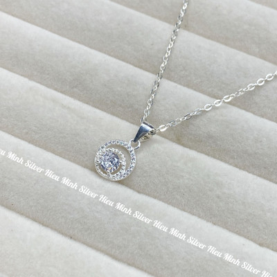 Dây Chuyền Bạc Nữ Mặt Đá Tròn Đính Đá Bạc Hiểu Minh DMD547