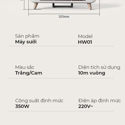 Máy sưởi phòng hồng ngoại 350W sưởi ấm cực nhanh, nhỏ gọn, sưởi ống thạch anh, an toàn chống cháy-Hàng nhập khẩu