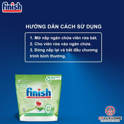 Viên rửa chén bát Finish Powerball Eco 0% - Túi 40 viên 