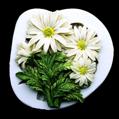 Khuôn silicon làm rau câu 4 hoa cúc họa mi kèm lá - Loại 10 cm - Mã số 1147