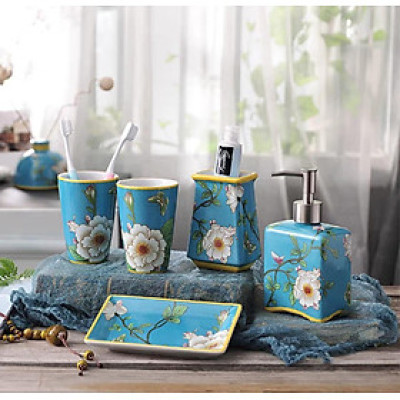 Set nhà tắm sứ cao cấp Olive UK họa tiết hoa 5 món hàng chính hãng