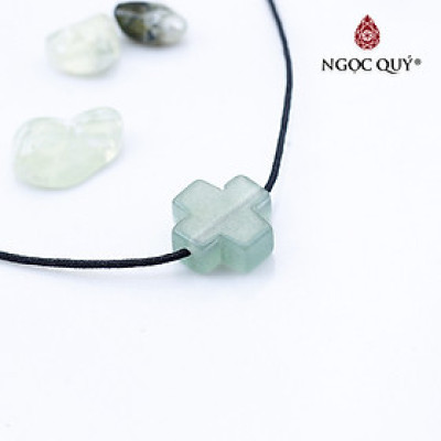 Mặt dây chuyền thánh giá xỏ ngang đá thạch anh dâu xanh aventurine mệnh hỏa, mộc - Ngọc Quý Gemstones