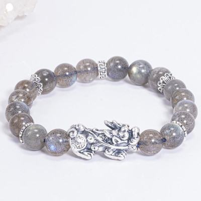 Vòng Tay Phong Thủy Nữ Đá Labradorite Phối Charm Tỳ Hưu Bạc (6mm) Nhiều Mệnh Ngọc Quý Gemstones