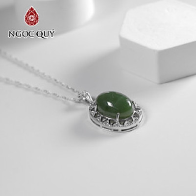Dây chuyền bạc mặt đá ngọc bích thiên nhiên 19x23mm mệnh thủy mộc - Ngọc Qúy Gemstones
