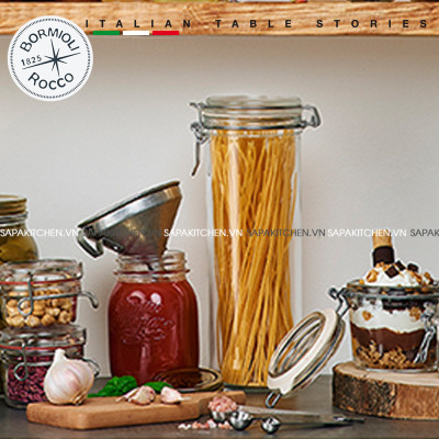 Hũ thủy tinh nắp cài Fido 1360ml thân cao, đựng mì ý - Bormioli Rocco - Italy