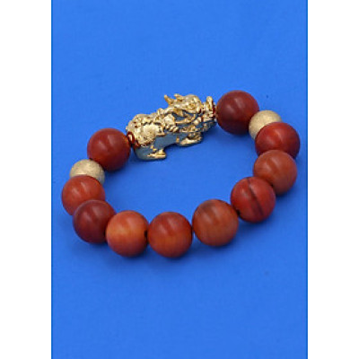 Chuỗi hạt đeo tay Gỗ Đỏ 15 ly - Vòng đeo tay Tỳ Hưu inox vàng VGOTHHBV15 - Vòng đeo tay size lớn