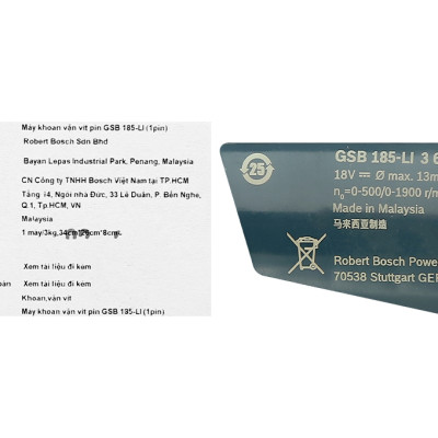 BỘ MÁY KHOAN ĐỘNG LỰC BOSCH GSB 185-LI - HÀNG CHÍNH HÃNG