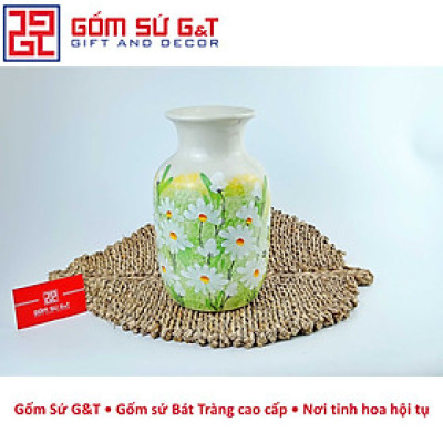 Lọ hoa dáng phích vai vuông vẽ cúc họa mi Gốm Sứ G&T