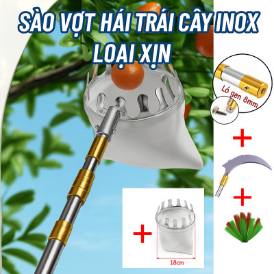 Sào Vợt Inox Hái Trái Cây Cao Cấp – Rút Dài Tới 6M, Kèm 4 Phụ Kiện Tiện Lợi Hàng Xịn Loại 1