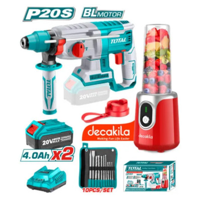 BỘ COMBO MÁY XAY SINH TỐ KMJB022R DÙNG PIN, MÁY KHOAN ĐỘNG LỰC TRHLI202287 PIN 20V  VÀ BỘ 8 MŨI KHOAN BÊ TÔNG TACSD19101 (2 pin 4.0Ah + sạc)TOTAL TOSLI23061 - HÀNG CHÍNH HÃNG