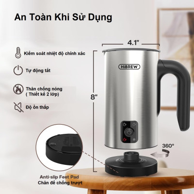 Máy tạo bọt sữa Nóng và Lạnh 4 trong 1 thương hiệu Mỹ HiBREW M3A cao cấp - Hàng Chính Hãng