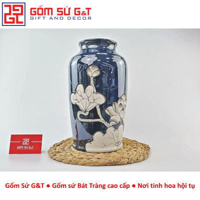Lọ hoa men hỏa biến dáng thạp vẽ sen Gốm Sứ G&T