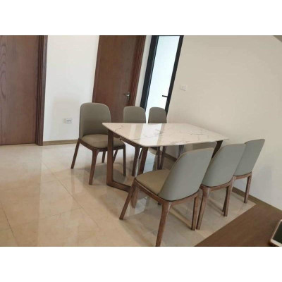 BỘ BÀN ĂN MẶT ĐÁ, 4 GHẾ BỌC DA HÀNG KỸ
