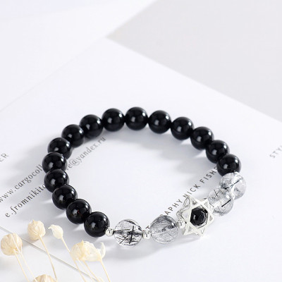 Vòng tay đá Obsidian phối thạch anh tóc đen mệnh thủy, mộc - Ngọc Quý Gemstones