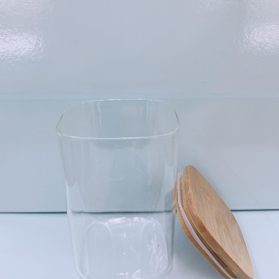 HŨ THỦY TINH DÁNG VUÔNG NẮP GỖ ĐỰNG THỰC PHẨM HẠT KHÔ - VD62