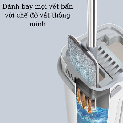 Cây lau nhà tự vắt, Chổi lau nhà thông minh, cây lau kèm 8 bông lau thay thế, Cây lau nhà MOP - Hàng nhập khẩu