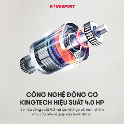 Máy chạy bộ KINGSPORT Vision Plus K-02 nâng dốc tự động 15%, tốc độ tối đa 18,8km/h, khung sườn chắc chắn chịu tải trọng lớn, cân nặng phù hợp từ dưới 95-100kg