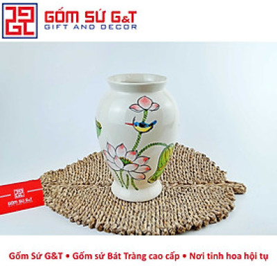 Lọ hoa dáng đùi dế vẽ sen hồng Gốm Sứ G&T