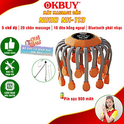Máy Massage Đầu Bạch Tuột Nikio NK-113 - 20 Chân Rung Mát Xa, Hỗ Trợ Giảm Đau Đầu, Cải Thiện Trí Nhớ, Tích Hợp Hồng Ngoại, Kết Nối Bluetooth Nghe Nhạc Thư Giãn - 5 Chế Độ Mát Xa Tăng Tuần Hoàn Máu, Giảm Stress Giúp Dễ Ngủ