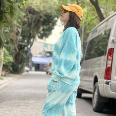 Bộ nỉ Victoria Secret màu xanh loang unisex mềm mịn, thoải mái cho vận động thể thao và phù hợp cả mặc nhà