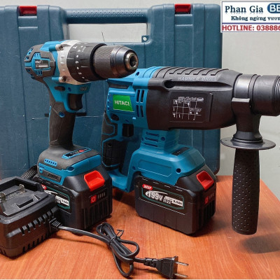 Bộ Combo Máy Khoan Bê Tông Và Máy Và Máy Khoan Pin 199V 2 Pin 15 Cell - Động Cơ Không Than, Tặng Kèm Hộp Đựng - Bảo Hành 12 Tháng