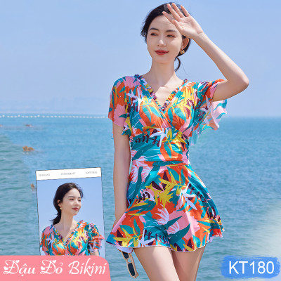 Bộ bơi liền thân nữ dáng váy quyến rũ, thun bơi đẹp co giãn 4 chiều thoáng mát, áo có sẵn gọng đệm, tôn dáng giấu bụng tốt | KT180