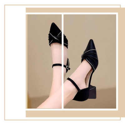 Giày sandal nữ cao gót 4 phân hàng hiệu rosata hai màu đen kem cao cấp ro627