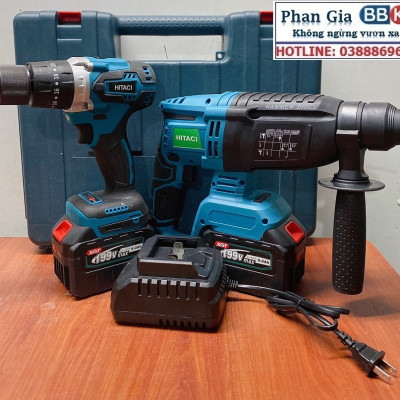 Bộ Combo Máy Khoan Bê Tông Và Máy Và Máy Khoan Pin 199V 2 Pin 15 Cell - Động Cơ Không Than, Tặng Kèm Hộp Đựng - Bảo Hành 12 Tháng