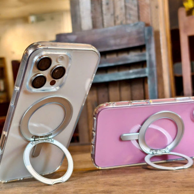 Ốp lưng cho iPhone 17 Pro Max / 17 Pro / 17 Air / 17 / 16 Pro Max - 16 Pro - 16 Plus - 16 hiệu WI WU MCC-201 nhựa cứng trong viền dẻo + vòng nam châm kiêm giá đỡ - Hàng chính hãng