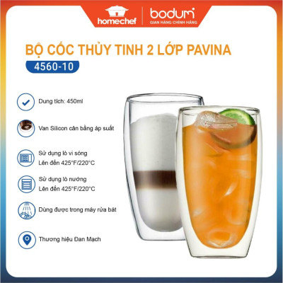 Bộ 2 cốc (ly) thủy tinh 2 lớp Bodum Pavina 4560-10, dung tích 450ml | Hàng chính hãng