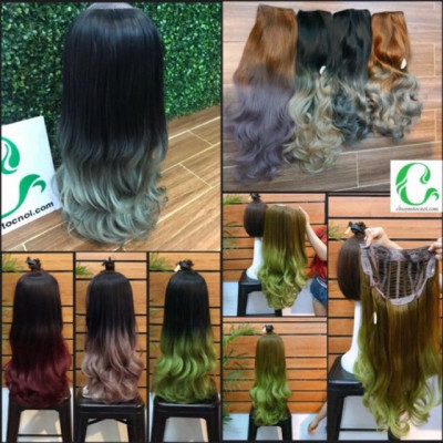 Tóc giả kẹp nửa đầu ombre đủ màu cao cấp- hình thật
