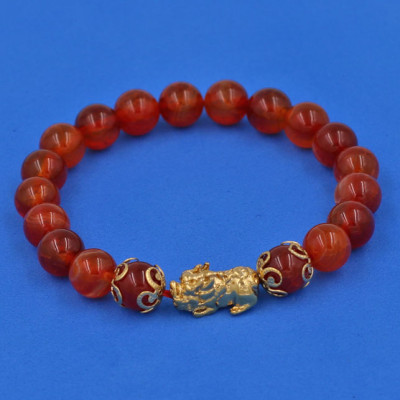 Vòng đeo tay đá Vân Rồng Đỏ 8 ly - cẩn Tỳ Hưu Phong Thủy inox vàng VVROTHHKV8 - hợp mệnh Hỏa, mệnh Thổ